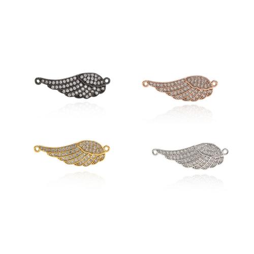 Cubic Zirconia Micro Pave Brass Connector, Wing Shape, plated, DIY & micro pave cubic zirconia & 1/1 loop 