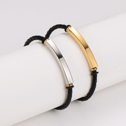 bracelet de cordon en PU , cuir PU, avec Acier inoxydable 304, Placage ionique sous vide, bijoux de mode & pour homme, plus de couleurs à choisir, 4mm Environ 21 cm, Vendu par PC