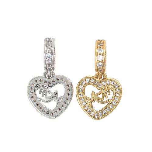 Cubic Zirconia Micro Pave Brass Pendant, Heart, plated, DIY & micro pave cubic zirconia 