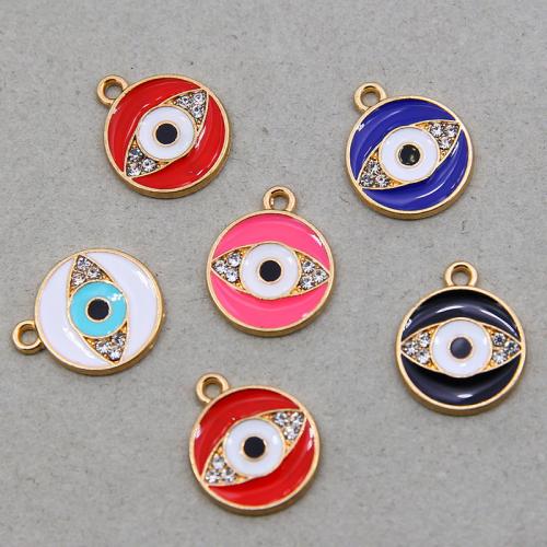 En alliage de zinc mal pendant des yeux, Rond, Placage de couleur d'or, DIY & motif de mauvais œil & émail & avec strass, plus de couleurs à choisir Vendu par sac[