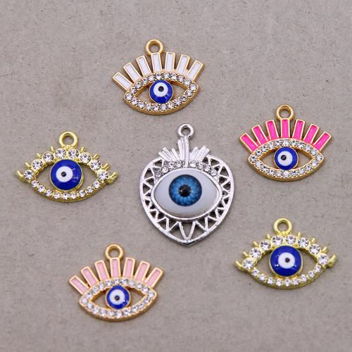 En alliage de zinc mal pendant des yeux, Placage, DIY & motif de mauvais œil & styles différents pour le choix & émail & avec strass, plus de couleurs à choisir Vendu par sac[