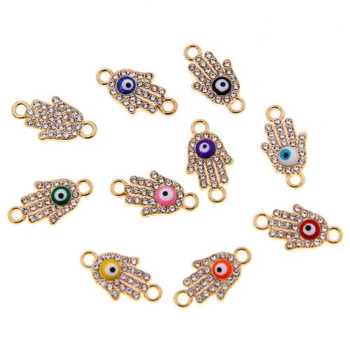 Evil Eye Jewelry Connector, Zinc Alloy, Hand, gold color plated, DIY & evil eye pattern & enamel & with rhinestone & 1/1 loop [