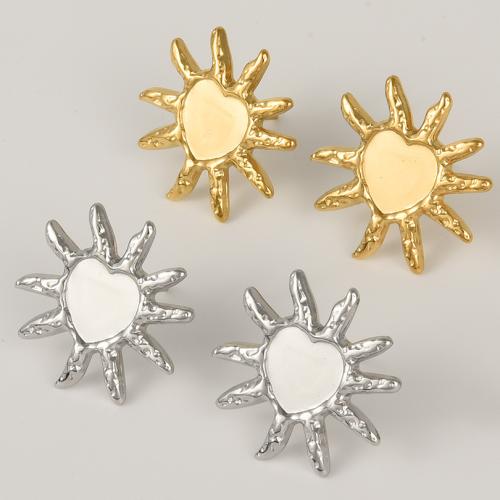 Stainless Steel Stud Earring, 304 Stainless Steel, Sun, plated, for woman 