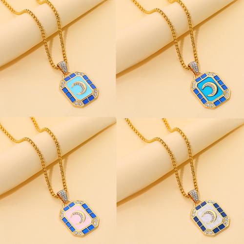 Zinc Alloy Rhinestone Pendants, 304 Stainless Steel, gold color plated, DIY & enamel & with rhinestone 