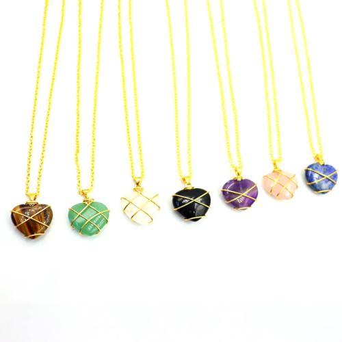 Gemstone Necklaces, Iron, with Gemstone & Brass, handmade & Unisex Approx 45 cm 