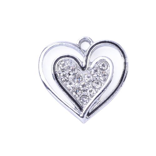 Zinc Alloy Rhinestone Pendants, Heart, plated, DIY & enamel & with rhinestone 