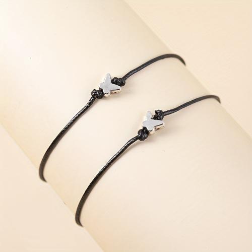 Fashion Create Wax Cord Bracelets, 304 Stainless Steel, with Wax Cord, 2 pieces & Unisex, original color 