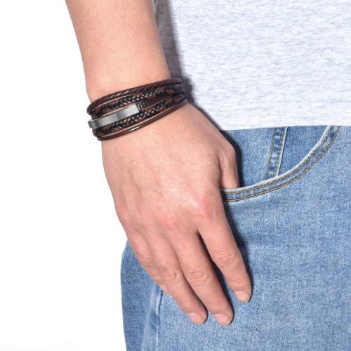 PU Leather Cord Bracelets, Zinc Alloy, with Magnet & PU Leather & 304 Stainless Steel, Vacuum Ion Plating, multilayer & for man cm 