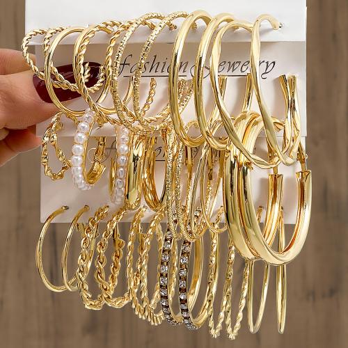 Zinc Alloy Hoop Earring, with Plastic Pearl, gold color plated & for woman & with rhinestone, earring length 20-50mm 