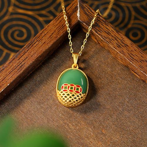 Zinc Alloy Necklace, with Synthetic Jade, gold color plated, oval chain & for woman & enamel Approx 17.7 Inch 