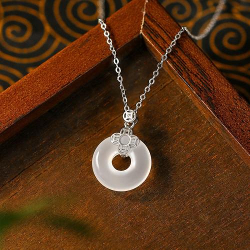 Zinc Alloy Necklace, with White Chalcedony, platinum plated, oval chain & for woman & hollow Approx 17.7 Inch 