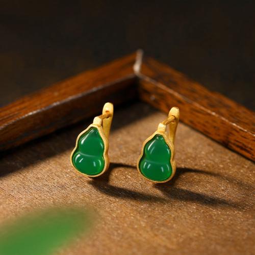 Zinc Alloy Stud Earring, with Synthetic Jade, Calabash, gold color plated, vintage & for woman 