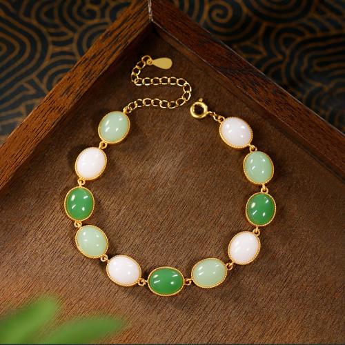 Zinc Alloy Bracelet, with Synthetic Jade, gold color plated, vintage & for woman Approx 6-8 Inch 