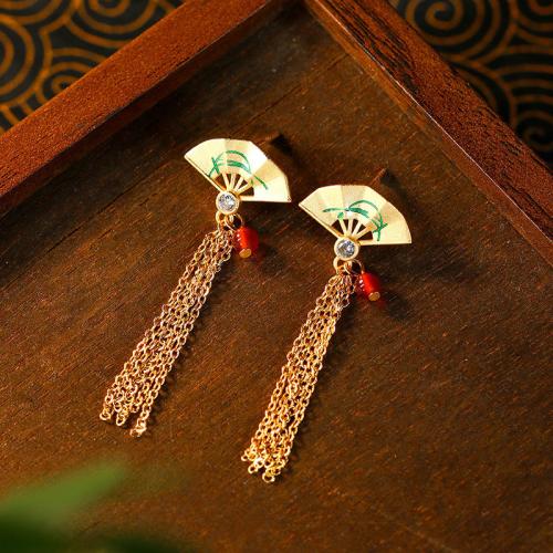 Zinc Alloy Tassel Earring, with Chalcedony, Fan, gold color plated, vintage & for woman 