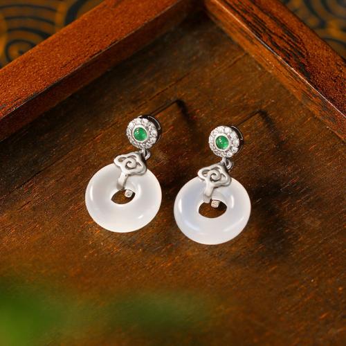 Zinc Alloy Drop Earring, with White Chalcedony, platinum plated, vintage & for woman 