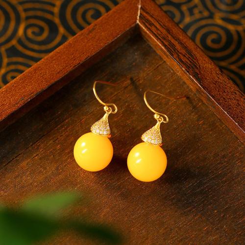 Zinc Alloy Drop Earring, with Synthetic Jade, gold color plated, imitation beeswax & for woman & with rhinestone 