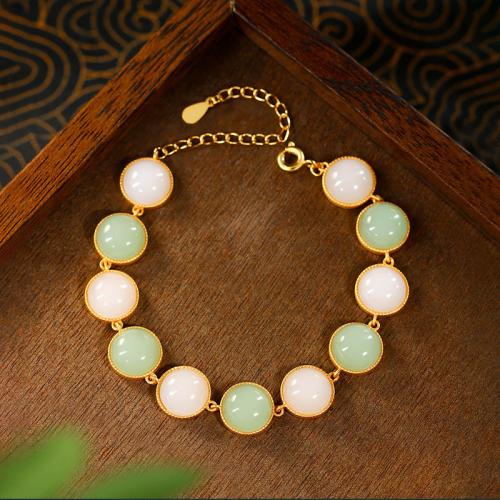 Zinc Alloy Bracelet, with Synthetic Jade, gold color plated, Imitation Hetian Jade & for woman Approx 6-8 Inch 