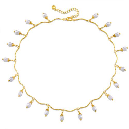 Brass Jewelry Necklace, with ABS Plastic Pearl, with 6cm extender chain, fashion jewelry & for woman Approx 40 cm 