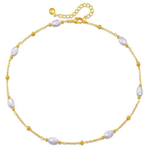 Brass Jewelry Necklace, with ABS Plastic Pearl, with 6cm extender chain, fashion jewelry & for woman Approx 40 cm 