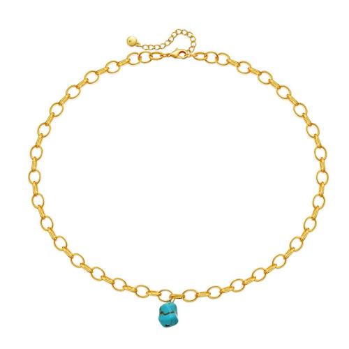 Collier en laiton fait à la main, avec turquoise, avec 6cm chaînes de rallonge, bijoux de mode & pour femme Environ 46 cm, Vendu par PC