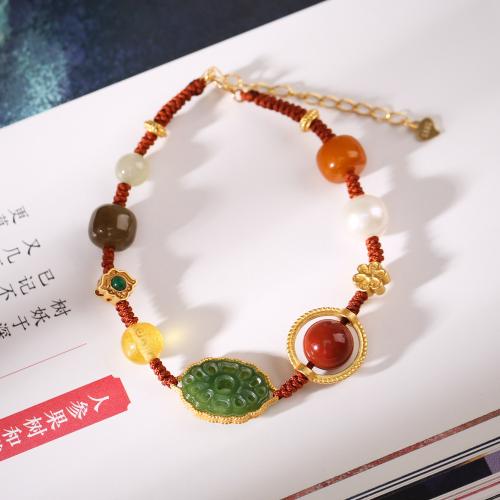 Gemstone Bracelets, Hetian Jade, with Natural Stone, handmade, fashion jewelry & for woman Approx 14-17 cm 