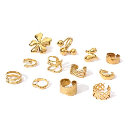 Edelstahl Fingerring, 304 Edelstahl, 18K vergoldet, Modeschmuck & verschiedene Stile für Wahl & für Frau, goldfarben, inside diameter 17mm, verkauft von PC