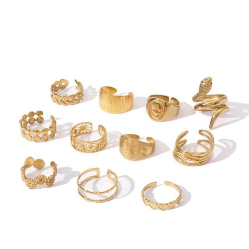 Edelstahl Fingerring, 304 Edelstahl, 18K vergoldet, Modeschmuck & verschiedene Stile für Wahl & für Frau, goldfarben, inside diameter 17mm, verkauft von PC