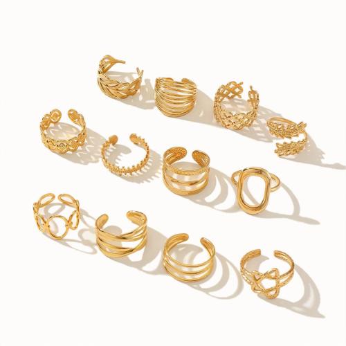 Edelstahl Fingerring, 304 Edelstahl, 18K vergoldet, Modeschmuck & verschiedene Stile für Wahl & für Frau, goldfarben, inside diameter 17mm, verkauft von PC