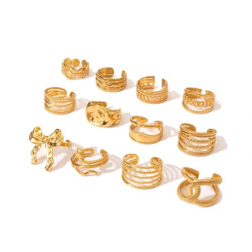 Edelstahl Fingerring, 304 Edelstahl, 18K vergoldet, Modeschmuck & verschiedene Stile für Wahl & für Frau, goldfarben, inside diameter 17mm, verkauft von PC