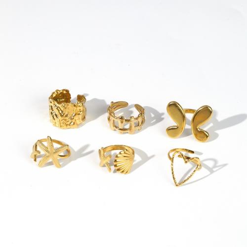 Edelstahl Fingerring, 304 Edelstahl, 18K vergoldet, Modeschmuck & verschiedene Stile für Wahl & für Frau, goldfarben, inside diameter 17mm, verkauft von PC