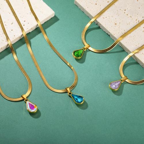 Collier en cristal, Acier inoxydable 304, avec cristal, avec 5cm chaînes de rallonge, larme, bijoux de mode & pour femme, plus de couleurs à choisir Environ 40 cm, Vendu par brin