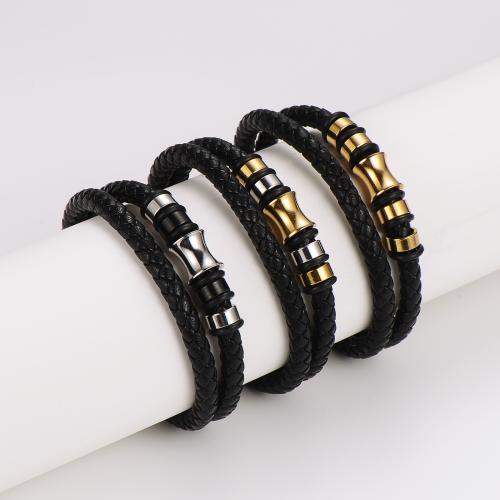 bracelet de cordon en PU , cuir PU, avec Acier inoxydable 304, Placage ionique sous vide, bijoux de mode & pour homme, plus de couleurs à choisir, 6mm Environ 21 cm, Vendu par PC