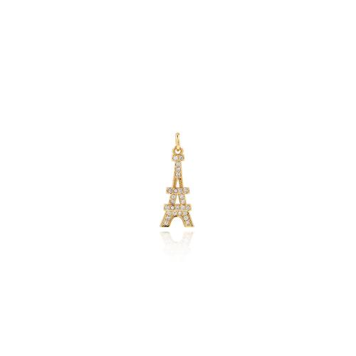 Cubic Zirconia Micro Pave Brass Pendant, Tower, gold color plated, DIY & micro pave cubic zirconia 