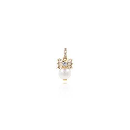 Cubic Zirconia Micro Pave Brass Pendant, with Plastic Pearl, gold color plated, DIY & micro pave cubic zirconia 