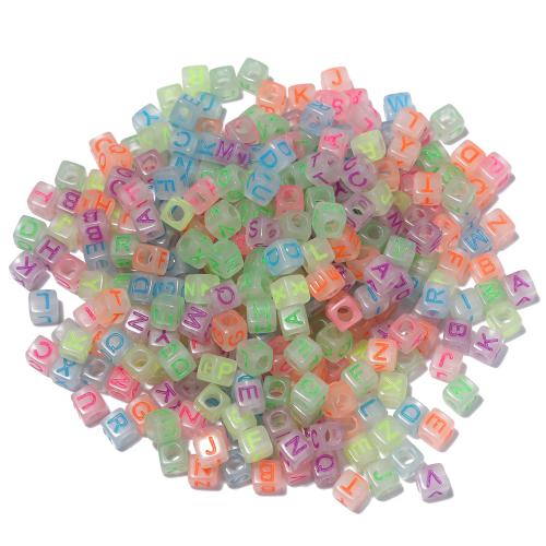 Acrylic Jewelry Beads, Square, DIY & luminated, mixed colors Approx 3.2mm 