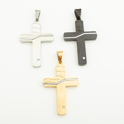 Stainless Steel Cross Pendants, 304 Stainless Steel, Vacuum Ion Plating, DIY & with rhinestone Approx 4mm [