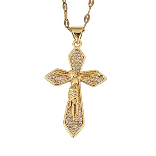 Collier en laiton cubique Zircon Micro Pave, croix, Placage, styles différents pour le choix & pavé de micro zircon & pour femme, Or Environ 41-50 cm, Vendu par PC