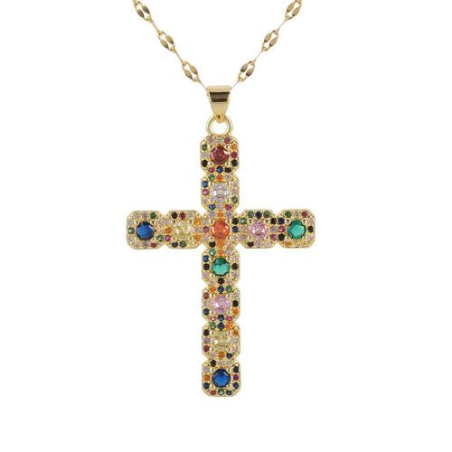 Collier en laiton cubique Zircon Micro Pave, croix, Placage, styles différents pour le choix & pavé de micro zircon & pour femme, plus de couleurs à choisir Environ 41-50 cm, Vendu par PC