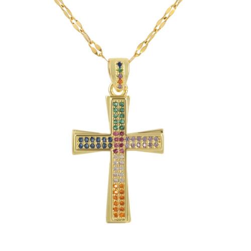 Collier en laiton cubique Zircon Micro Pave, croix, Placage, styles différents pour le choix & pavé de micro zircon & pour femme, plus de couleurs à choisir Environ 41-50 cm, Vendu par PC