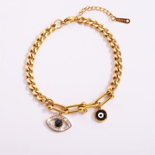 Evil Eye Bracelet Bijoux, Acier inoxydable 304, avec Acrylique, Placage, pavé de micro zircon & pour femme, plus de couleurs à choisir, Vendu par PC[