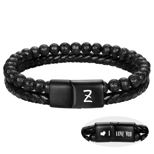 Pulsera en Abalorios de Lava, acero inoxidable 304, con Cuero sintético & lava, hecho a mano, diferentes estilos para la opción & para hombre, Negro, longitud:aproximado 16 cm, Vendido por UD[