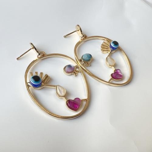 Evil Eye Earrings, Zinc Alloy, with Acrylic, plated, for woman, golden [