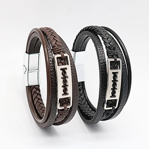 bracelet de cordon en PU , alliage de zinc, avec Aimant & cuir PU, Placage, multicouche & pour homme, plus de couleurs à choisir cm, Vendu par PC