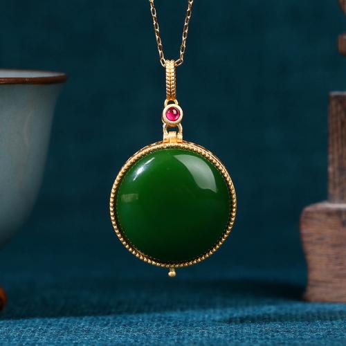 Brass Perfume Locket Necklace, with Synthetic Jade, gold color plated, vintage & oval chain & for woman & hollow Approx 17.7 Inch 