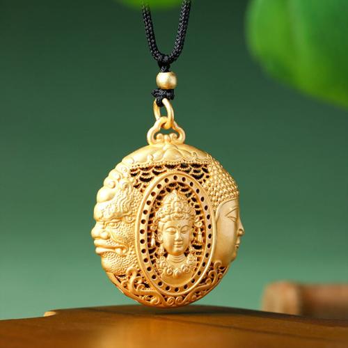 Zinc Alloy Necklace, with Polyester Cord, Buddha, gold color plated, folk style & for woman & hollow Approx 16-20 Inch 