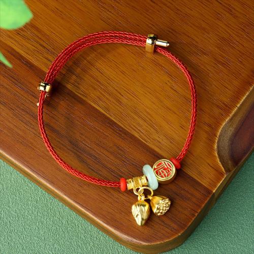 Zinc Alloy Bracelet, with Synthetic Jade & Polyester Cord, gold color plated, folk style & braided & for woman & enamel Approx 6-8 Inch 