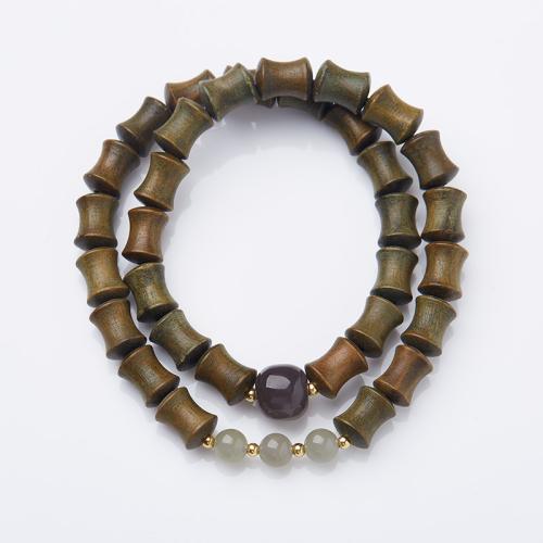 Wood Bracelets, Green Sandalwood, with Hetian Jade, handmade, fashion jewelry & Unisex Approx 28 cm 