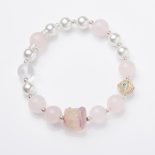 Gemstone Bracelets, Rose Quartz, with Shell Pearl & Natural Fluorite, handmade, fashion jewelry & for woman Approx 14-16 cm 