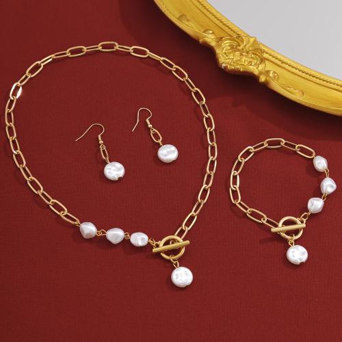 Fashion Zinc Alloy Jewelry Sets, Plastic Pearl, earring & necklace, with Zinc Alloy, fashion jewelry & for woman 