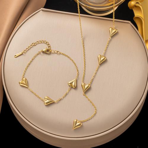 Fashion Stainless Steel Jewelry Sets, 304 Stainless Steel, Heart, fashion jewelry & for woman, golden 